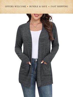 Women's Lightweight Open Front Knit Cardigan Long Sleeve Sweater with Pockets